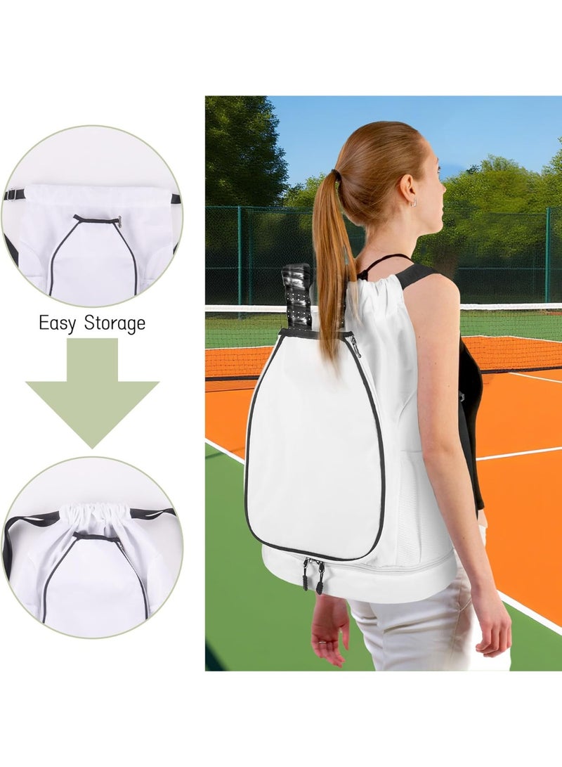 Arabest Pickleball Bags for Women Men, Pickleball Backpack with Shoe Compartment, Large Capacity Drawstring Pickle Ball Bag (White) - Image 5